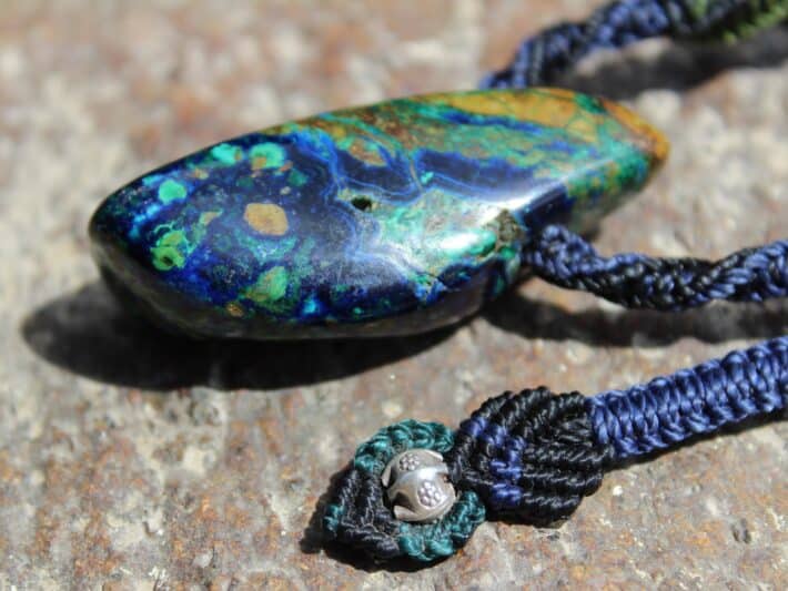 Elven Azurite Pendant, CHRYSOCOLLA Necklace, Malachite Necklace.Macrame Necklace, Blue beachy beach jewelry,summer jewelry, surfer necklace