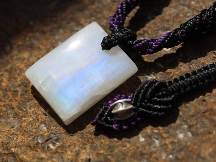 Elven RAINBOW MOONSTONE Necklace,moonstone jewelry,Puple Pendant, Macrame Cord,crystal healing, pixie clothing