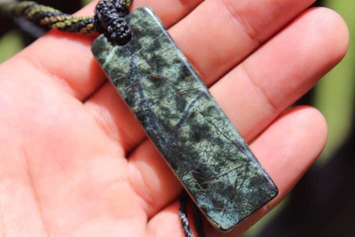 Australian Royal Rhyolite Necklace, Rain-forest Jasper Pendant, Australian Made macrame cord,ELVEN jewelry, Elf Pendant, Green Stone Jewelry