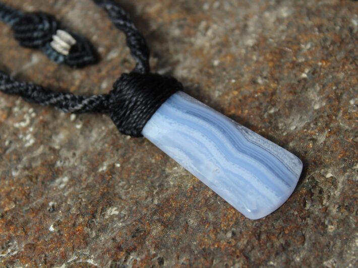 Blue Lace Agate Necklace , BlueLace Agate Pendant, Australian made Elven Macrame Cord Healing Crystal Jewelry , Christmas gift idea