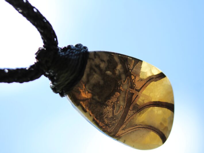 Pyrite Ammonite Calcite Necklace, Ammonite Fossil Pendant , Calcite jewelry, Australian made Macrame Cord Healing Crystal Jewelry