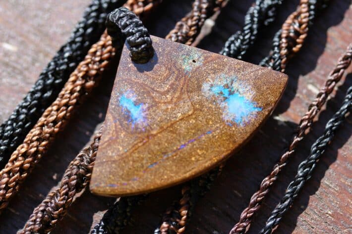 Boulder Opal Pendant, Milky Blue Opal Necklace, Australian Matrix Opal gift