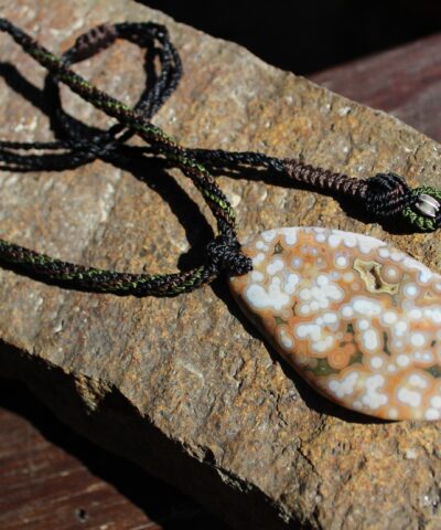 Huge Druzy Ocean Jasper Pendant,Artisan Spiral Cut Gemstone Necklace,Stone Jewelry,Macrame Cord,Elven Fossil Coral,