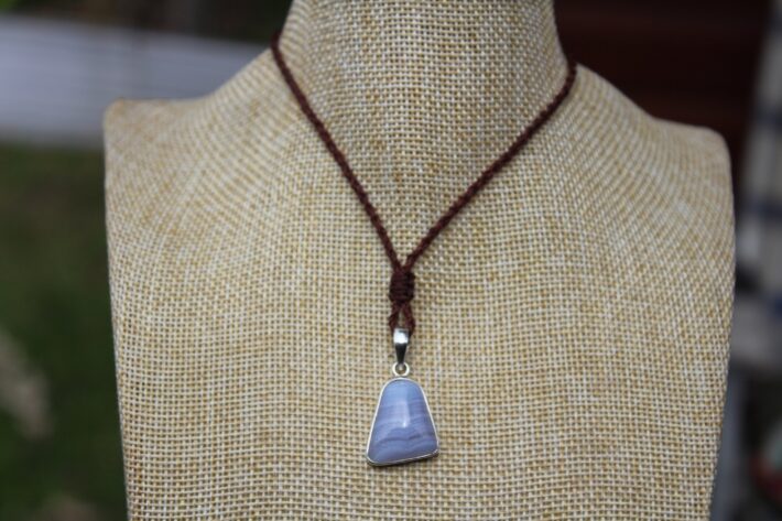 Blue Lace Agate Pendant, Australian made Macrame Cord healing jewellery, Elven Jewelry, unique statement necklace, january birthstone