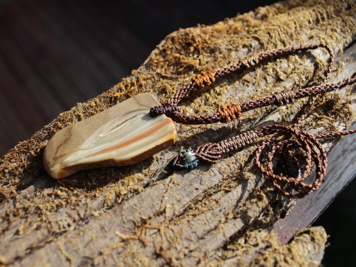 Australian Ribbon Stone Jasper Pendant,Indigenous Jasper Earthy Necklace, Macrame Cord,Brown Unique Stone, Aboriginal Outback
