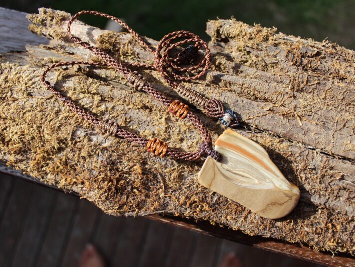 Australian Ribbon Stone Jasper Pendant,Indigenous Jasper Earthy Necklace, Macrame Cord,Brown Unique Stone, Aboriginal Outback