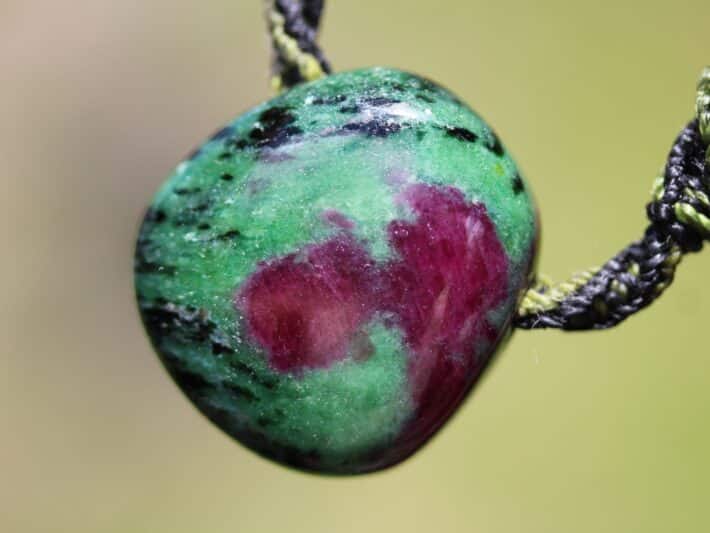 Huge Ruby Zoisite Pendant,Natural Zoisite Ruby Necklace, Australian Made Macrame Cord , Elven Jewelry, Green Stone Healing crystal,