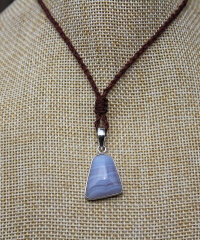 Blue Lace Agate Pendant, Australian made Macrame Cord healing jewellery, Elven Jewelry, unique statement necklace, january birthstone