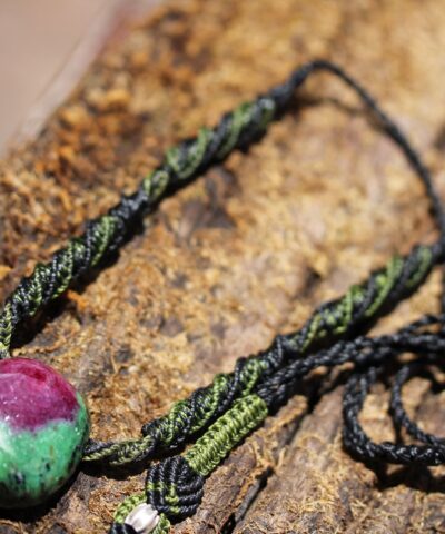 Huge Ruby Zoisite Pendant,Natural Zoisite Ruby Necklace, Australian Made Macrame Cord , Elven Jewelry, Green Stone Healing crystal,