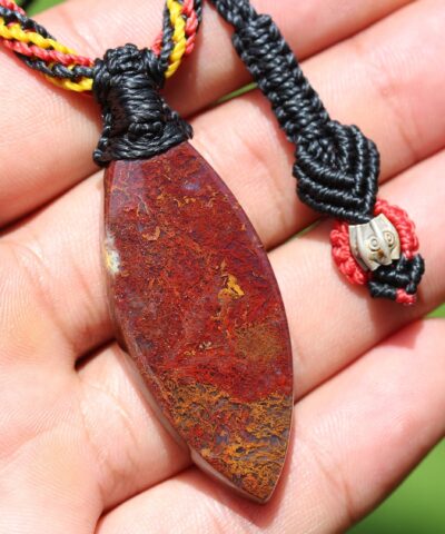Indigenous Red Moss Agate Pendant,australian made Macrame cord, medieval necklace,Red Stone Jewellery,Healing Stone, Celtic Viking