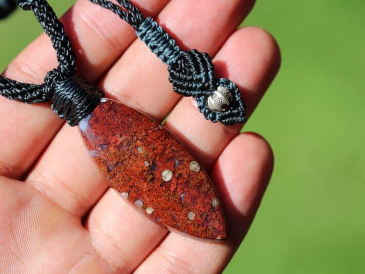 Red Moss Agate Pendant, australian made macrame cord, medieval necklace,Red Stone Jewellery,Healing Stone, Celtic Viking