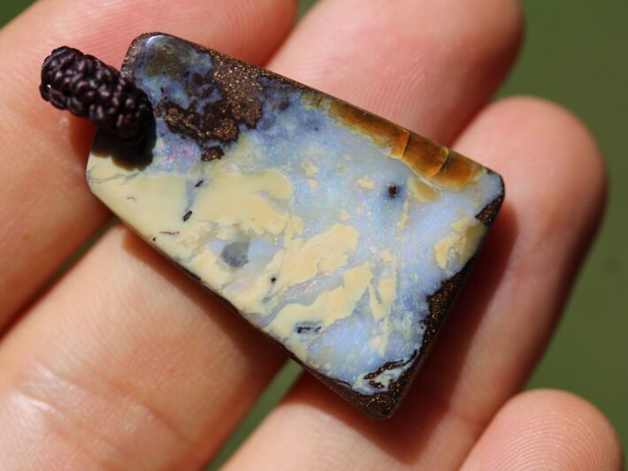 Australian Boulder Opal Pendant, Elven Opal Necklace, Hand Polished Tribal Necklace
