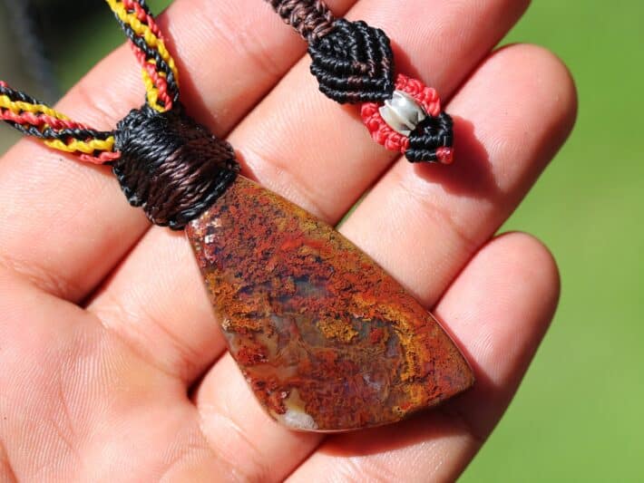 Indigenous Red Moss Agate Pendant,australian made Macrame cord, medieval necklace,Red Stone Jewellery,Healing Stone, Celtic Viking