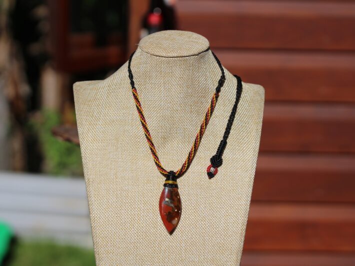 Indigenous Red Moss Agate Pendant, Macrame cord, medieval necklace,Red Stone Jewellery,Healing Stone, Celtic Viking
