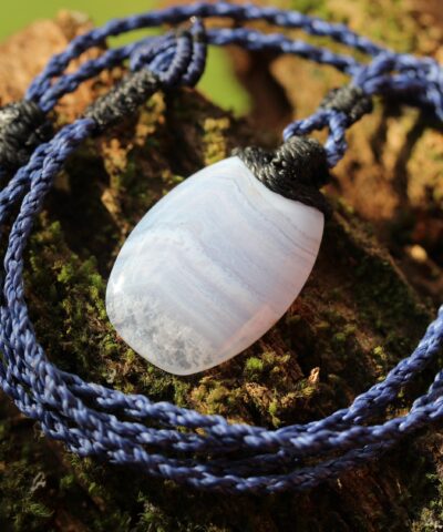 Blue Lace Agate necklace ,Australian made macrame cord, Elven crystal healing Jewelry, Viking Celtic Pendant talisman, Blue stone, evil eyes