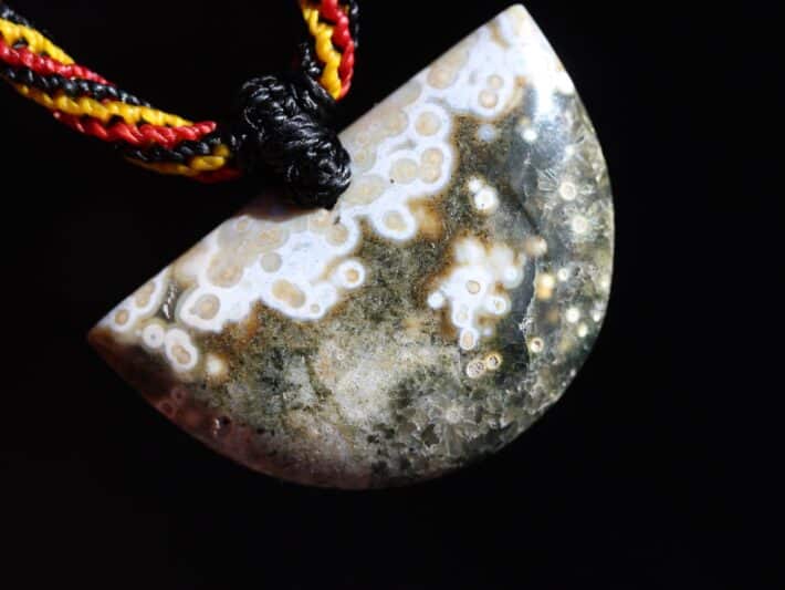 OCEAN JASPER Pendant crystal Necklace, Fossil Coral Gemstone Jewelry,Macrame Cord,beachy beach jewelry, summer jewelry, surfer necklace