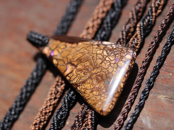 Koroit Opal Necklace,Boulder Opal Pendant Necklace, Macrame Cord