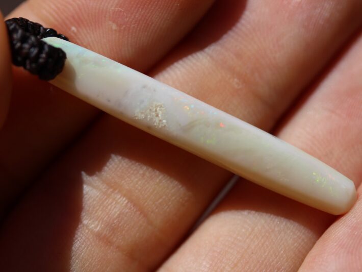 Opal Belemnite, White Fossil Opal Pendant, Cooper pedy opal with Macrame Cord