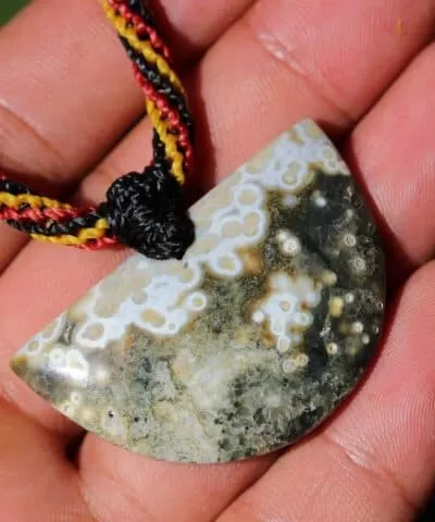 OCEAN JASPER Pendant crystal Necklace, Fossil Coral Gemstone Jewelry,Macrame Cord,beachy beach jewelry, summer jewelry, surfer necklace