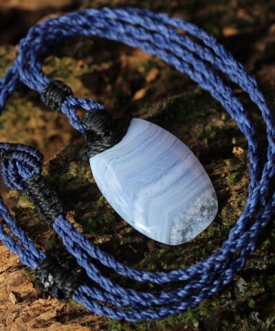 Blue Lace Agate necklace ,Australian made macrame cord, Elven crystal healing Jewelry, Viking Celtic Pendant talisman, Blue stone, evil eyes