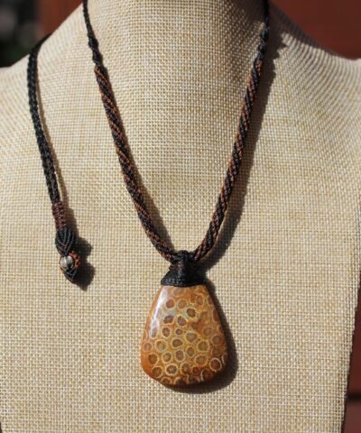 Ancient Red CORAL FOSSIL Pendant crystal Necklace, Elven Gemstone Jewelry,Macrame Cord, Vegan Orange Talisman,