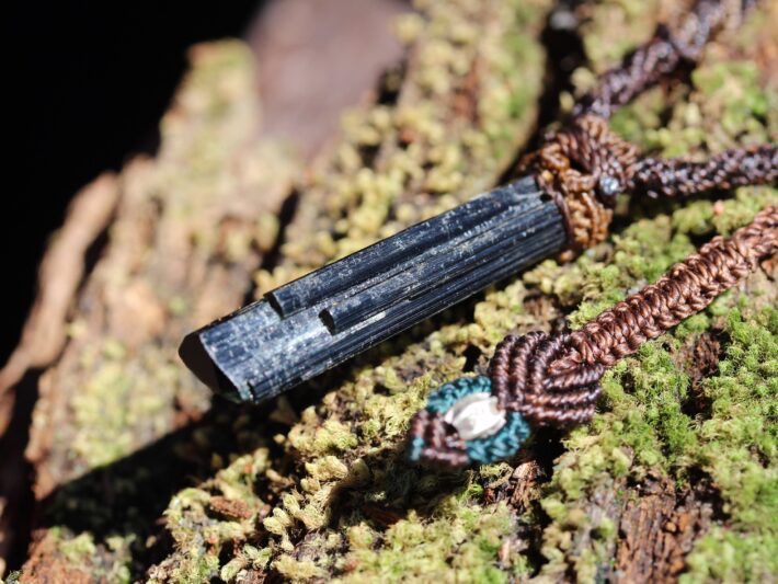 Cathedral Green blue tourmaline Necklace, Specimen crystal necklace, Australian madeacrame cord, October BirthStone,green blue tourmaline