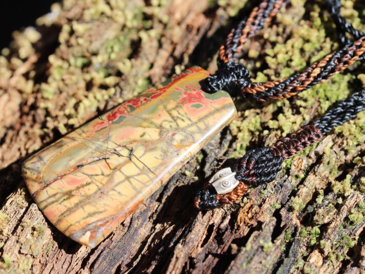 OutBack Scenic Jasper Pendant, Australian Made Macrame Cord Jasper Necklace,Healing Crystal Jewelry, Yellow Stone Gift for him and for her
