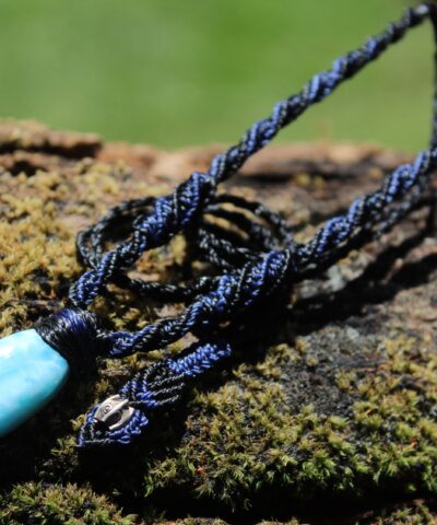 Handpolished LARIMAR Pendant, Elven Talisman Macrame Larimar Necklace,Ocean Jewelry, Australian made macrame cord summer beach jewellery