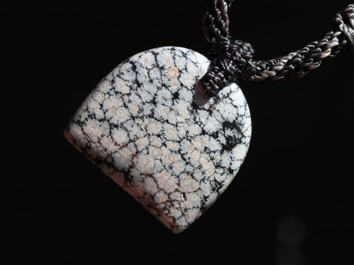 Snowflake Obsidian Necklace, Snowflake Obsidian Pendant, Black Crystal, ELVEN Macrame jewelry