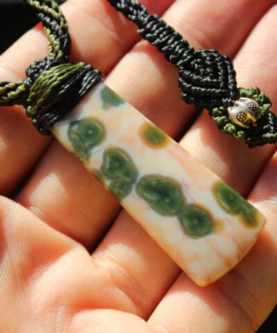 OCEAN JASPER Pendant, Macrame Crystal Necklace, Gemstone Jewelry,Australian Made, Beaded Jewelry, Maori Art Talisman