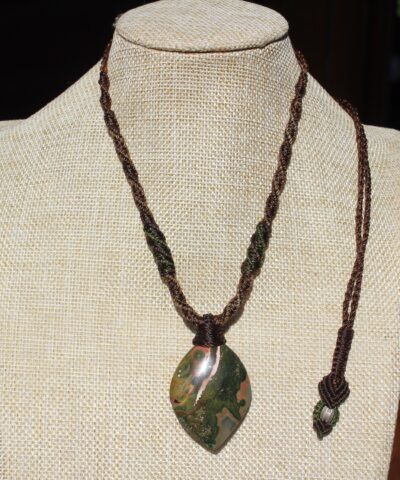 Elven OCEAN JASPER Pendant,Gemstone Jewelry, Macrame Crystal Necklace, Australian Made, Beaded Jewelry, Maori Art Talisman