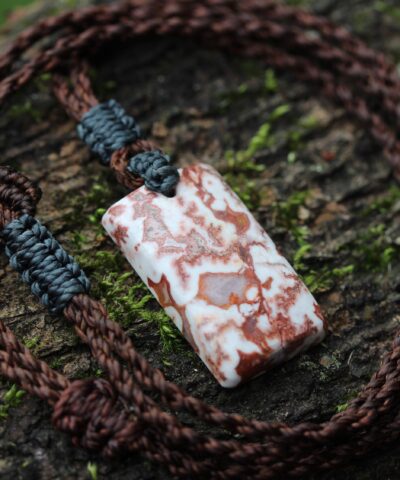 Australian Crazy Lace Agate Necklace,Shibari crystal Pendant,Elven Macrame Necklace,BURNING MAN jewelry,viking tribal talisman, larp
