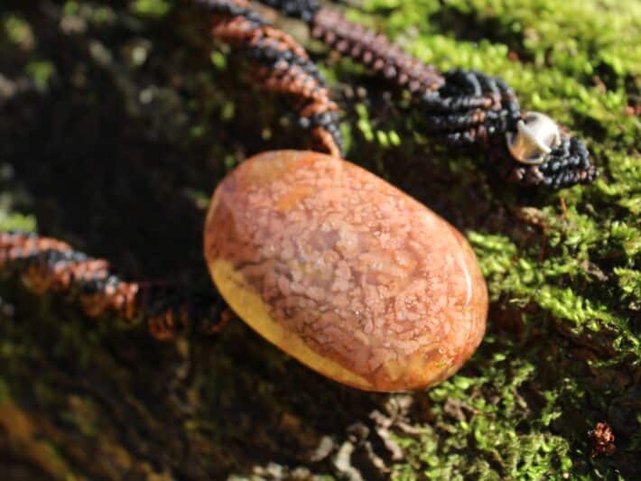 Pink Moss Agate necklace, Moss Agate Pendant, Australian made Macrame Cord Healing Crystal Jewelry, september birthstone