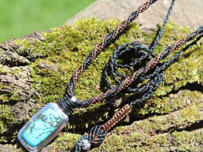 Turquoise Silver Pendant Talisman, Elven Turquoise Necklace, Macrame cord,Healing Crystal Jewelry,Australian Made,