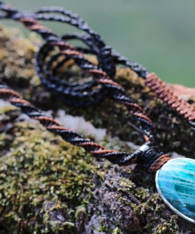 AMAZONITE Set in Silver Necklace, Macrame Cord Tribal Pendant,Green Stone Jewelry,Healing Crystal jewelry,