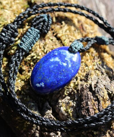 Lapis Lazuli Elven Macrame Necklace,Pyrite Pendant,Viking Celtic Necklace,Elf cosplay,Blue Stone,