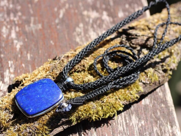 Elven Lapis Luzuli Macrame Necklace, Burning man Jewelry, Pyrite Pendant,Viking Celtic Necklace,Blue stone