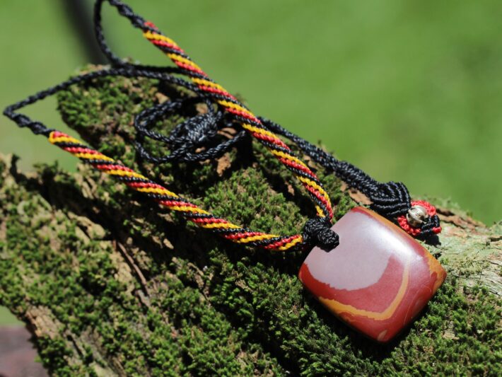 Aboriginal colour necklace noreena jasper necklace, australian made macrame cord healing crystal jewelry, natural stone indigenous pendant