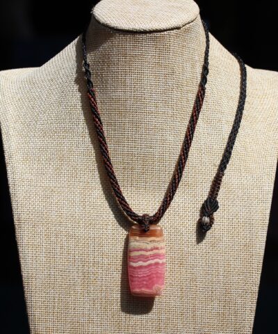 Royal Rhodochrosite Necklace, Elven Rhodochrosite Pendant,Australian Made Macrame Cord,Taurus,Raw pink crystal, Love stone,Platypus Dreaming
