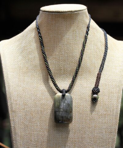 Labradorite Pendant, Australian made macrame cord healing crystal jewellery labrodorite necklace, Indigo Gemstone, Tribal Macrame Cord
