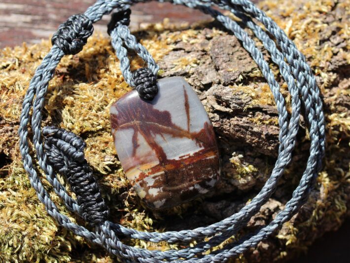 Outback Jasper Necklace. Australian Picture Jasper Pendant,Aboriginal art pendant,Macrame necklace,Crystal healing jewelry,Elf,Cosplay