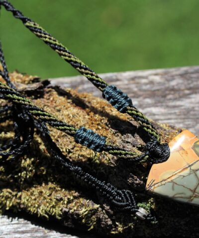 Arrow Out Back Scenic Jasper Necklace, Talisman Pendant, Australian Made Macrame Cord, Healing Crystal Jewelry, gift for him , gift for her