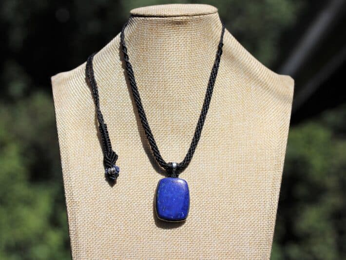 Elven Lapis Luzuli Macrame Necklace, Burning man Jewelry, Pyrite Pendant,Viking Celtic Necklace,Blue stone