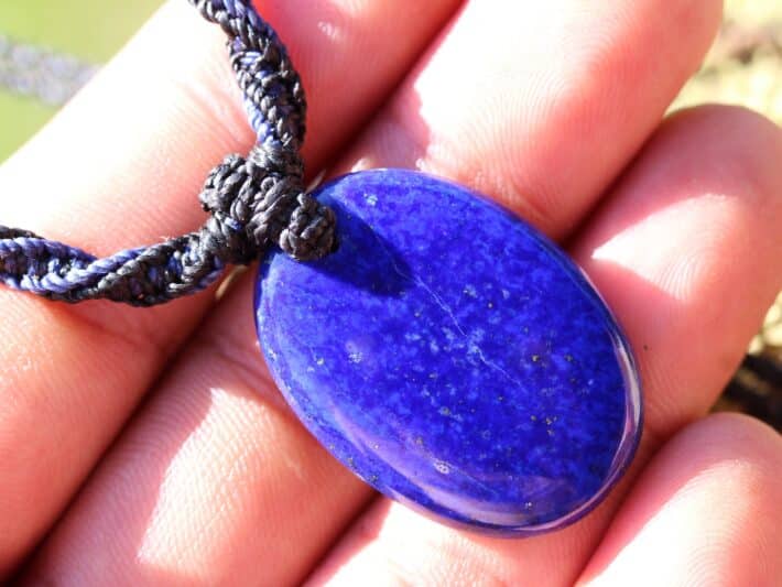 Elven Lapis Luzuli Macrame Necklace, Pyrite Pendant, Blue Stone Pendant,Australian made Macrame Cord Healing Crystal Jewelry, Christmas gift