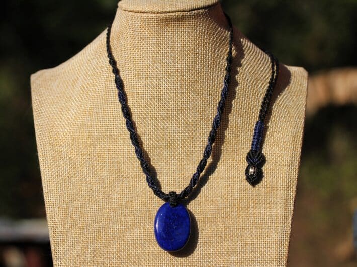 Elven Lapis Luzuli Macrame Necklace, Pyrite Pendant, Blue Stone Pendant,Australian made Macrame Cord Healing Crystal Jewelry, Christmas gift