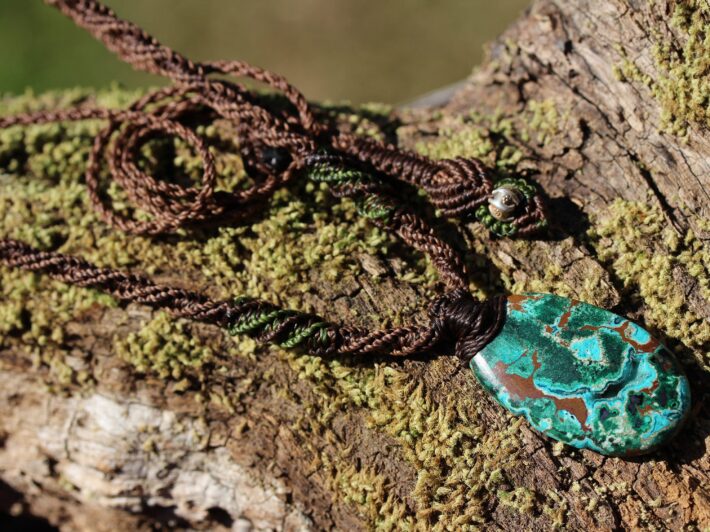 AUSTRALIAN DRUZY CHRYSOCOLLA Pendant,Natural Malachite Necklace, Australian made Elven Macrame Cord Healing Crystal Jewelry , Christmas