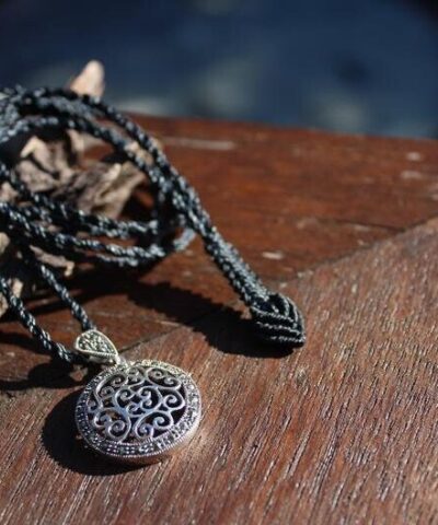 Celtic Marcasite Jewelry,Sterling Silver Pendant Necklace,Pyrite Crystal Jewelry,Shibari Macrame Cord,Art Deco,Gemstone,Elven, elf cosplay