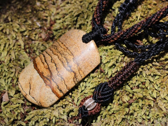 Picture Jasper Necklace, Brown Stone Jasper Pendant , Australian Seller Healing Crystal Pendant, Australian Made Macrame cord, Elven Jewelry