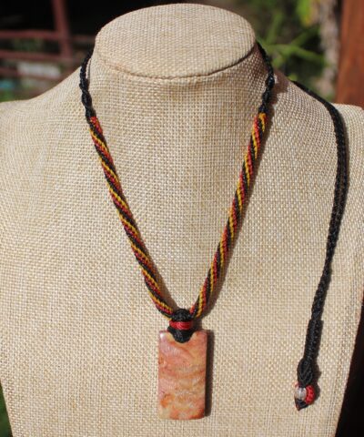 Indigenous CORAL FOSSIL Pendant crystal Necklace, Ancient Gemstone Jewelry, Australian Made Macrame Cord, Aboriginal colours Talisman