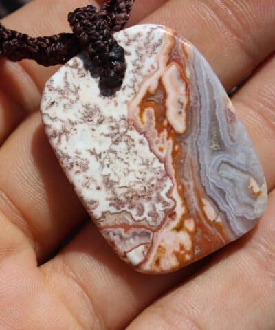 Australian Crazy Lace Agate Necklace, crystal Pendant,Elven Macrame Necklace, beachy beach jewelry, summer jewelry, surfer necklace